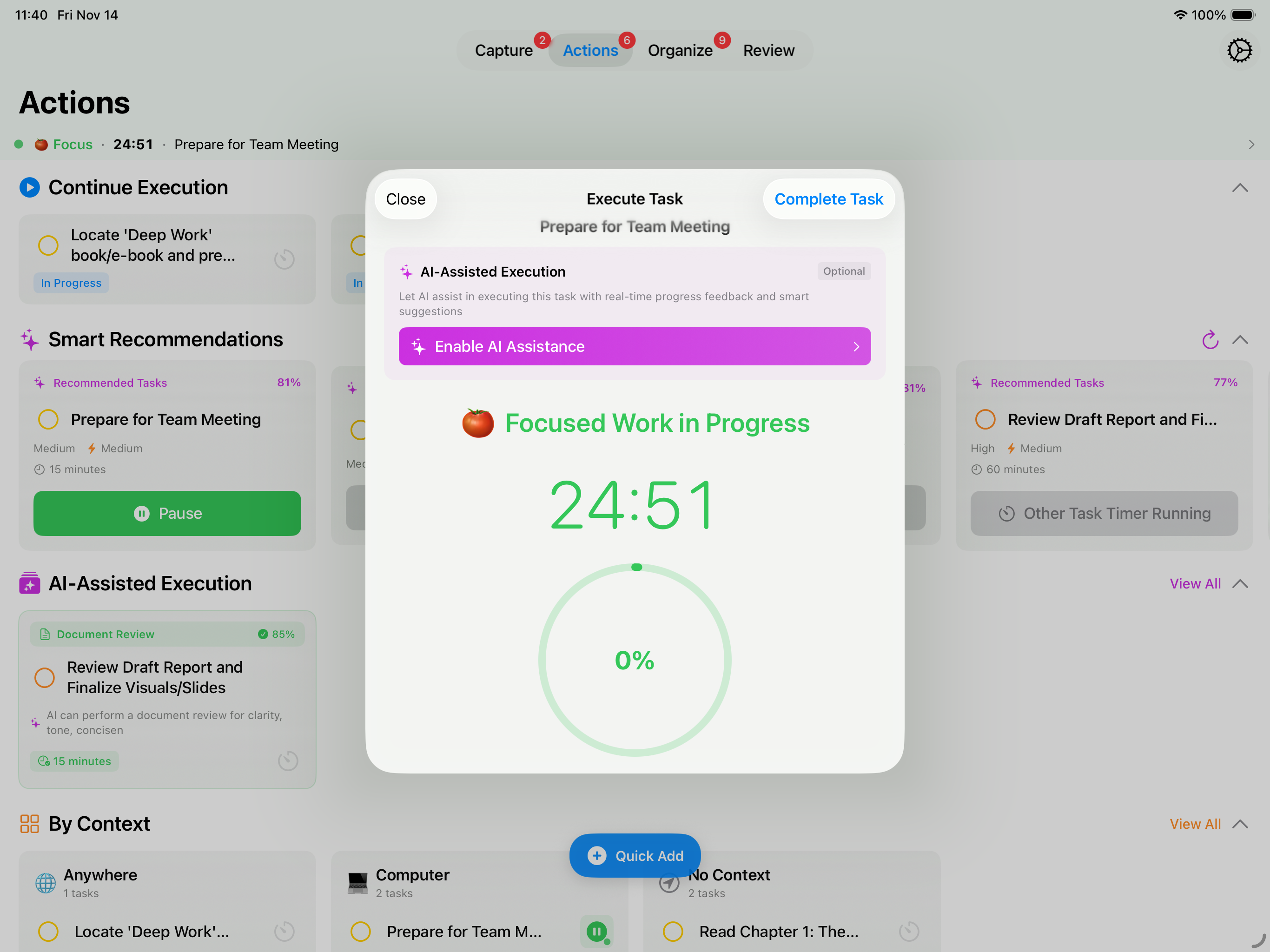 iPad Pomodoro Main Interface